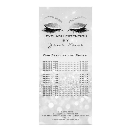 Branding prijslijst Lashes Extension Grey Silver2 Reclamekaart (Voorkant)