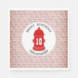 Brandkraan + bakstenen brandweerman verjaardagsfee servet