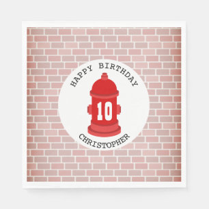 Brandkraan + bakstenen brandweerman verjaardagsfee servet