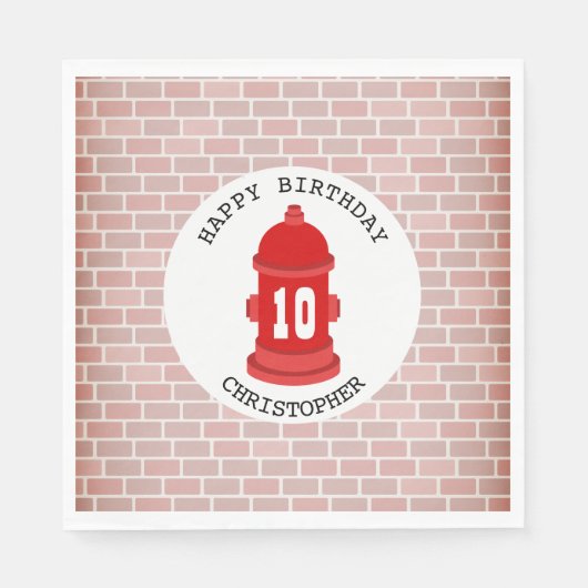 Brandkraan + bakstenen brandweerman verjaardagsfee servet (Voorkant)