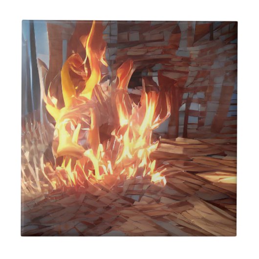 Brandkraken in een andere wereldkunst tegeltje (Voorkant)