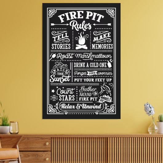 Brandkuil regels - beige canvas afdruk (Insitu (Woonkamer))