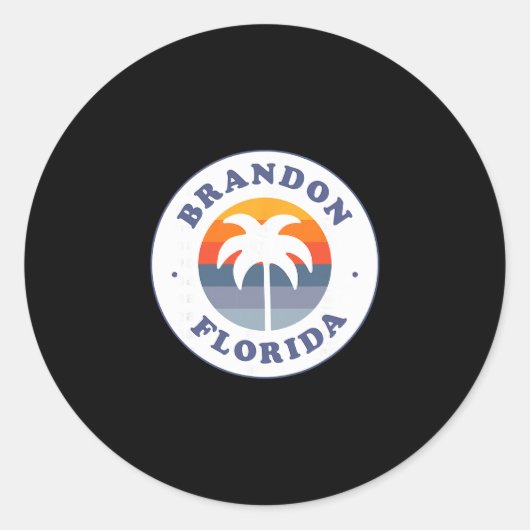 Brandon Florida Fl Retro Zonsondergang Palmboom So Ronde Sticker (Voorkant)