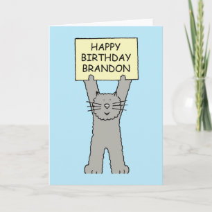 Brandon Happy Birthday Cartoon Cat Kaart