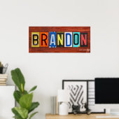 BRANDON Licentie Bord Letter Name Sign Poster (Thuiskantoor)