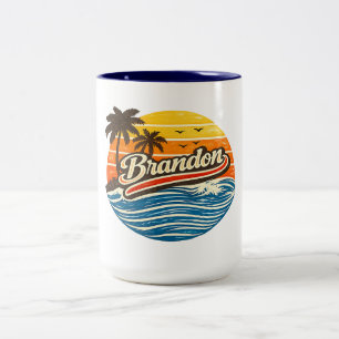 Brandon Retro Sunset Naamontwerp Tweekleurige Koffiemok