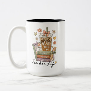 Brandstof voor leraren Koffie Boeken Leven als ler Tweekleurige Koffiemok