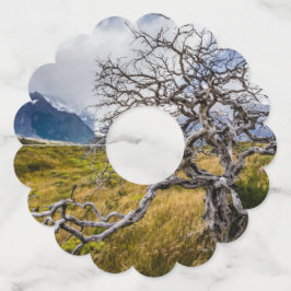 Brandstofboom, Torres del Paine, Chili Wijnglaslabel