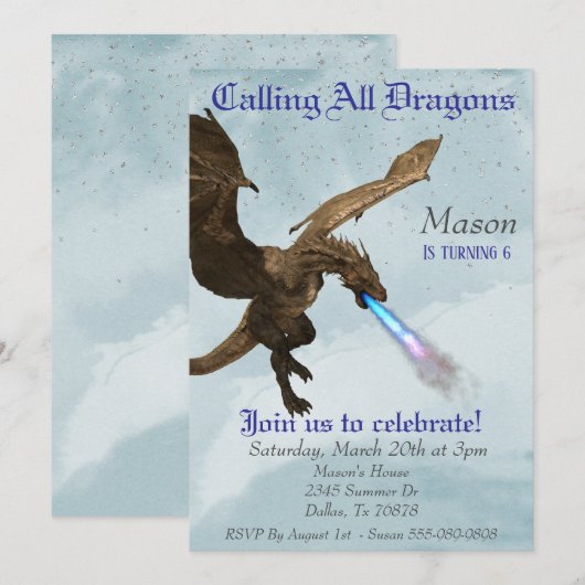 Brandstofdraak Wyvern Birthday Party Kaart (Voorkant / Achterkant)