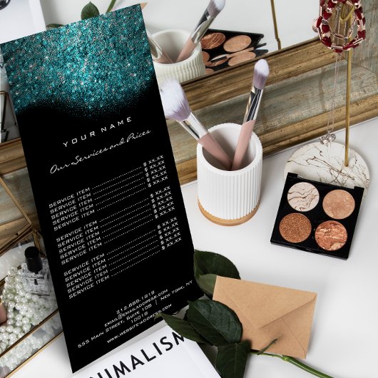 Brandstofprijslijst Turquoise Blue Black Glitter Reclamekaart