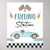 Brandstofstation Blauwe Race Auto Twee Snelle Verj Poster (Voorkant)