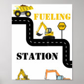 Brandstofstation Bouw Dump Truck Party Poster (Voorkant)