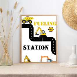 Brandstofstation Bouw Dump Truck Party Poster