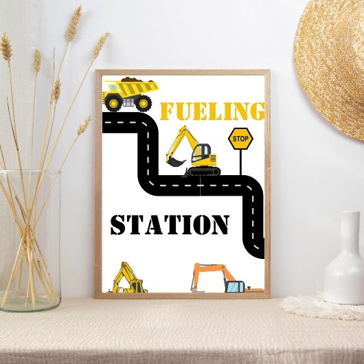 Brandstofstation Bouw Dump Truck Party Poster
