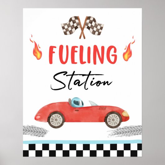 Brandstofstation Rode Race Auto Twee Snelle Verjaa Poster (Voorkant)