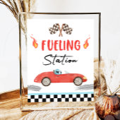 Brandstofstation Rode Race Auto Twee Snelle Verjaa Poster