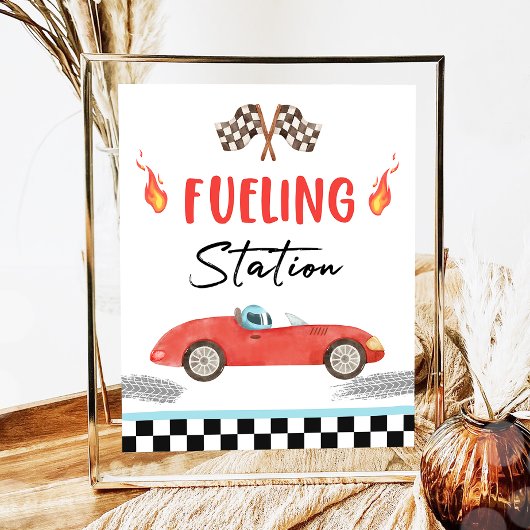 Brandstofstation Rode Race Auto Twee Snelle Verjaa Poster