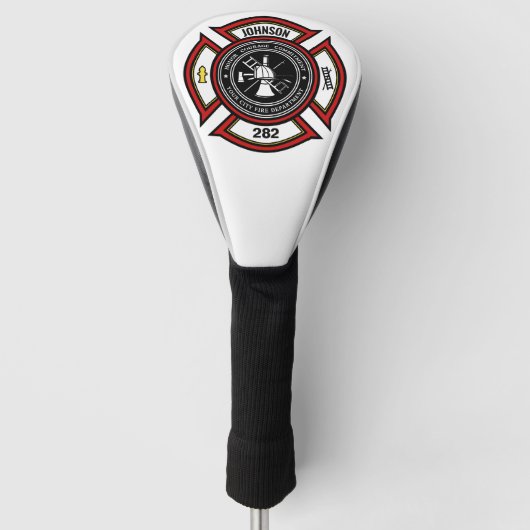 Brandweer ADD NAAM Brandweerman Badge Redding Golfheadcover (Voorkant)