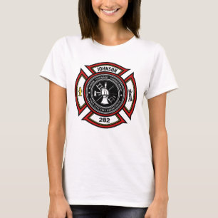 Brandweer ADD NAAM Brandweerman Badge Redding T-shirt