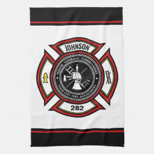 Brandweer ADD NAAM Brandweerman Badge Redding Theedoek