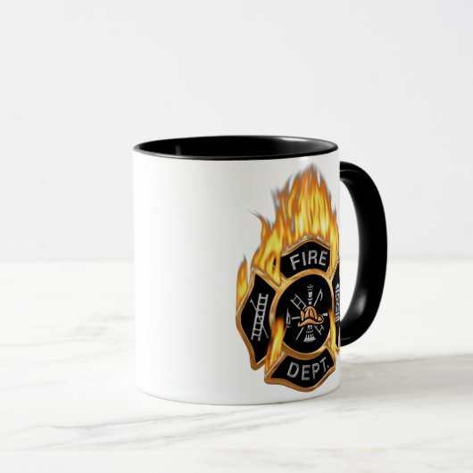 Brandweer Badge Flaming Gold Mok (Voorkant rechts)