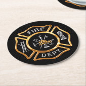 Brandweer - Badge Gold Ronde Kartonnen Onderzetter (Gebogen)
