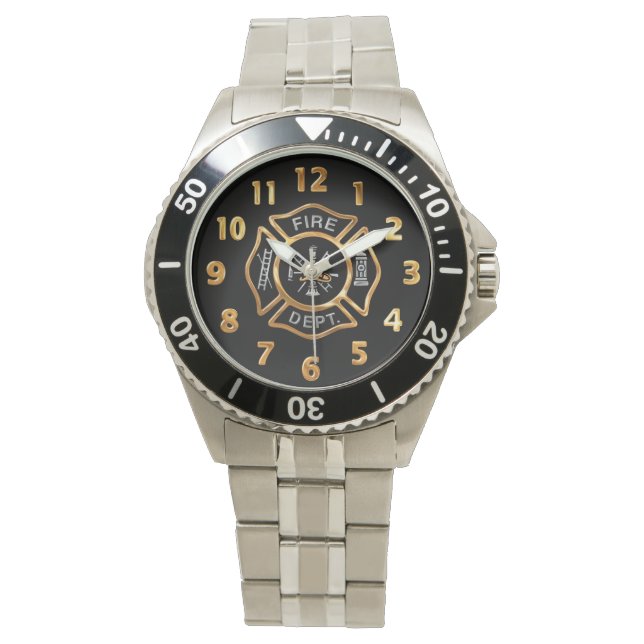 Brandweer badge goud horloge (Voorkant)