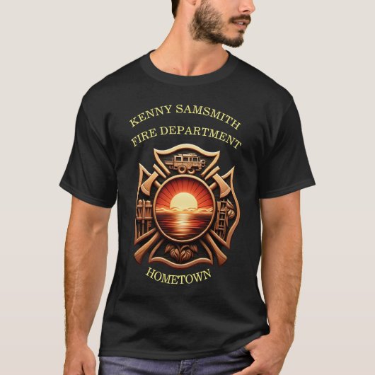 Brandweer Badge of Honor Zwart En Rood T-shirt (Voorkant)