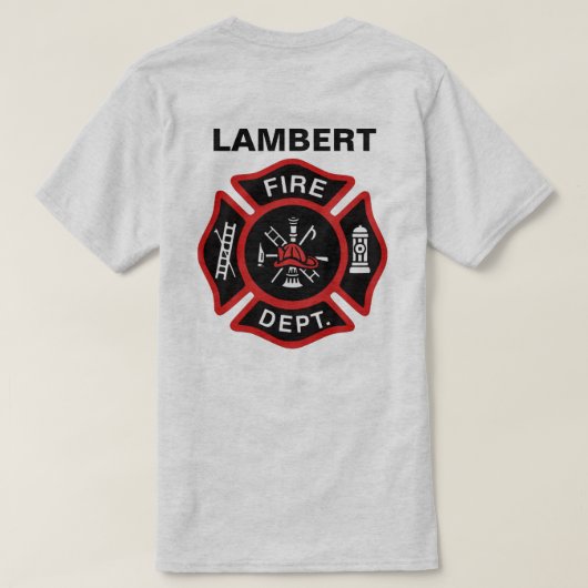 Brandweer Badge w / naam T-shirt (Design achterkant)