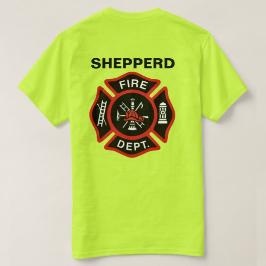Brandweer Badge w / naam T-shirt (Design achterkant)