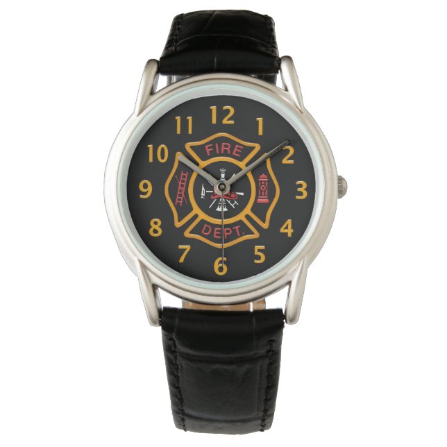Brandweer badge zwart horloge (Voorkant)