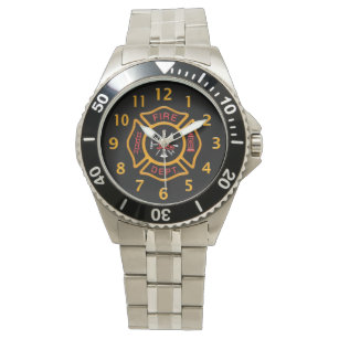 Brandweer badge zwart horloge