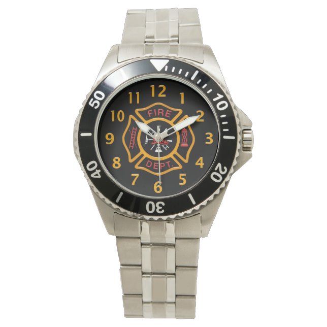 Brandweer badge zwart horloge (Voorkant)