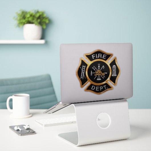 Brandweer Brandweer Badge Gold Sticker (Laptop op bureau)
