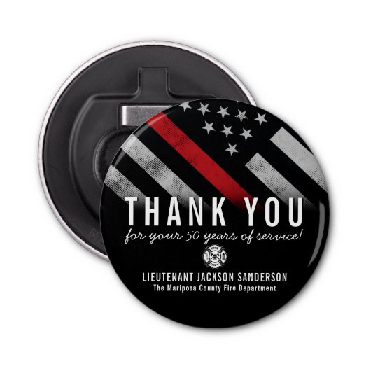 Brandweer Brandweer Pensioen Partij Button Flesopener (Voorkant)