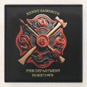 Brandweer Embleem van moed en toewijding Glazen Onderzetter (Voorkant)