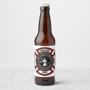 Brandweer en brandweer en brandweer bier etiket