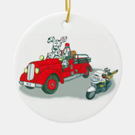 Brandweer en politiehonden keramisch ornament
