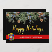 Brandweer met kerstmis met rode lijn feestdagenkaart (Voorkant / Achterkant)