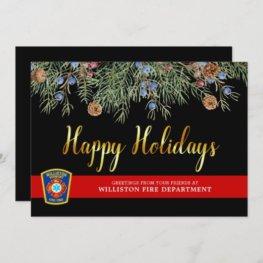 Brandweer met kerstmis met rode lijn feestdagenkaart (Voorkant / Achterkant)