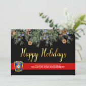 Brandweer met kerstmis met rode lijn feestdagenkaart (Staand voorkant)