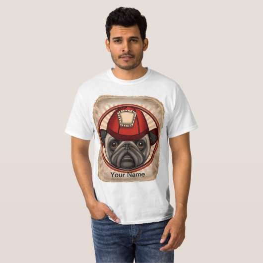Brandweer Pug tshirt (Voorkant volledig)
