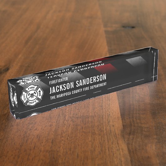 Brandweer Thin Red Line Logo Brandweerman Naambordje (Zijkant)