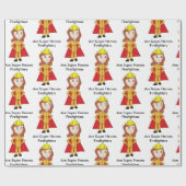 Brandweer Vrouw Super Hero Funny Cadeaupapier (Vlak)