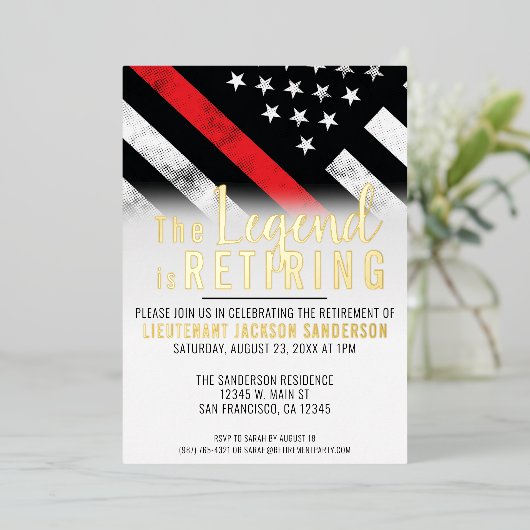 Brandweeraardoplossing Thin Red Line Flag Fireman Folie Uitnodiging (Staand Voorkant)