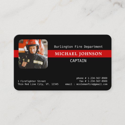Brandweerafdeling Aangepaste foto Fireman Visitekaartje (Voorkant)