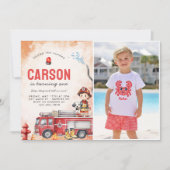 Brandweerauto Brandweerman 1e verjaardag Party Fot Kaart (Voorkant)