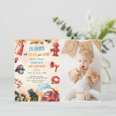 Brandweerauto Brandweerman 1e verjaardag Party Fot Kaart (Staand voorkant)