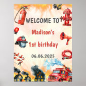 Brandweerauto Brandweerman 1e verjaardag welkomstb Poster (Voorkant)