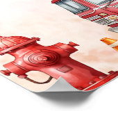 Brandweerauto Brandweerman 1e verjaardag welkomstb Poster (Hoek)